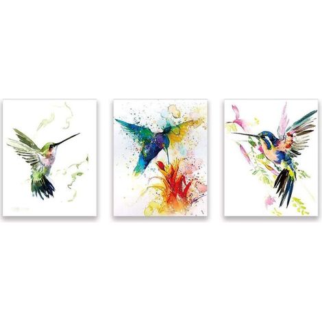 Lot de 3 Abstrait Affiche Aquarelle Oiseau–Colibri Et Fleurs Impressions D'art–Colorés Animaux Art Posters–Moderne Toile Mur Peinture Colibri Décor Pour Chambre Salon Salle De Bains–Sans Cadre,2025cm (1/5)