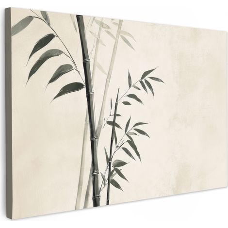 CUADRO EN LIENZO Japandi - Bambú - Beige Adornos Pared 60x40 cm