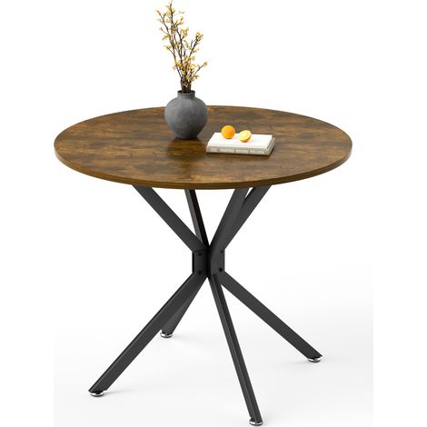 Table à manger ronde 90 cm style vintage, pour 1 à 4 personnes, plateau en panneau de particules et pieds en acier, idéale petits espaces – CHICFURN (1/5)