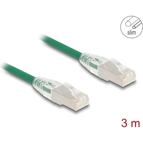 Delock Cable de red RJ45 Cat.6A macho a macho con pestillo curvo U/FTP Slim 3 m verde