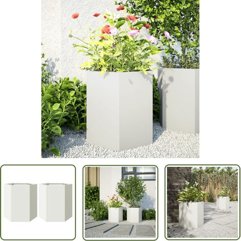 vidaXL Garten-Pflanzgefäße 2 Stück Weiß Sechseckig 46x40x45 Stahl (1/5)