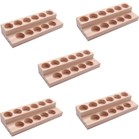 5 bandejas de madera para aceites esenciales con 11 orificios, soporte de exhibición de madera natural hecho a mano para botellas de 5 a 15 ml.