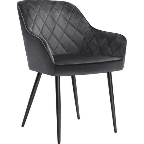 Chaise de salle à manger fauteuil siège rembourrée avec accoudoirs largeur d’assise 49 cm pieds en métal revêtement en velours charge 110 kg pour salon chambre gris