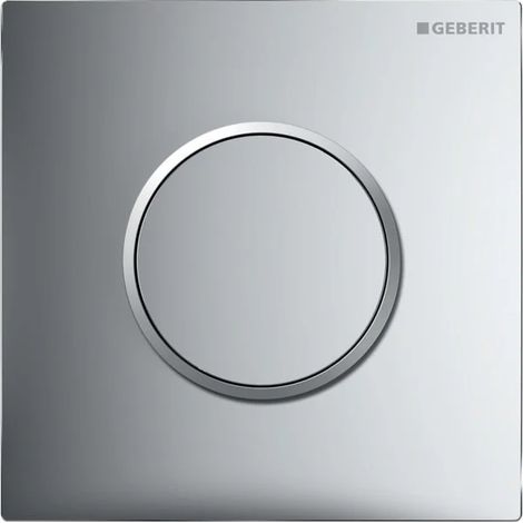 Geberit Typ 10 placca di comando, tonda, per comando per orinatoio con azionamento pneumatico: placca, pulsante: cromo / lucido, anello di design: cromo / opaco, 241915KH1