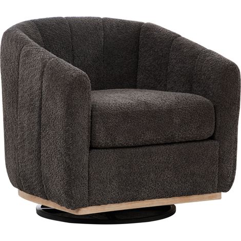 Tabouret rembourré moderne en chenille avec pied en métal, rotation 360°, fauteuil tonneau rembourré avec décoration à franges, fauteuil club en forme de citrouille pour salon,lounge,Gris (1/5)