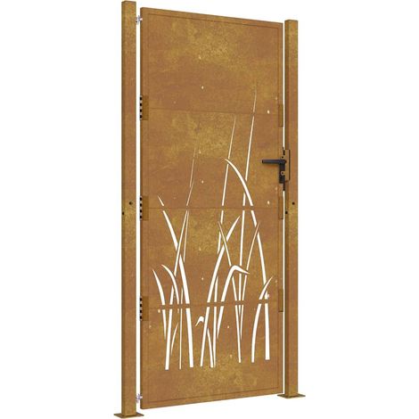 Puerta de jardín 100x175 cm de acero corten con diseño de hierba vidaXL