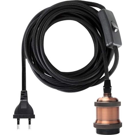 Douille E27 avec Interrupteur, Fil électrique en Tissu de Câble de 1.2 mètres pour Douille Ampoule/ Edison retro suspension Luminair/ Lampe Créative, Adaptateur de Lampe Vintage Cuivre Rouge (1/3)