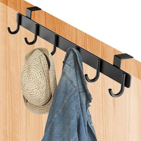 Porte-manteau à suspendre à la porte 1 pièce, porte-manteau à suspendre à la porte avec 6 crochets, noir Aucun perçage requis (1/5)