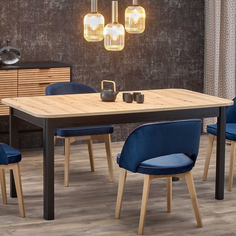 Table à manger extensible 160-228 noire et aspect chêne BREHAT (1/5)