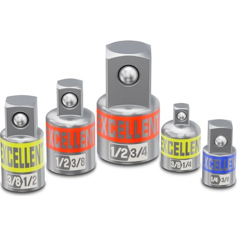 Lot de 5 Adaptateur Douille à Choc 1/4" 3/8" 1/2" Adaptateur de Clé à Chocs Adaptateurs Réducteurs, Convertisseur de Clé à Douille pour Clé Dynamométrique, Cliquet, Perceuse (1/5)