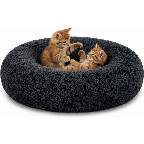 lionto Donut Katzenkissen, rundes Bett mit Plüschbezug & Anti-Rutsch-Boden, erhöhter Rand für Geborgenheit, 70 cm Durchmesser, dunkelgrau (1/5)
