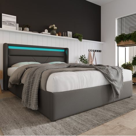 lit coffre adulte rangement double 140x200 PU gris OKMYHOME (1/5)