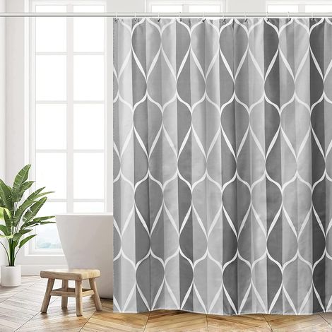 Rideau de Douche 180x200 cm, Polyester Lavable en Machine avec Ourlet Inférieur Lesté et 12 Crochets, Rideau Baignoire, Vagues Gris