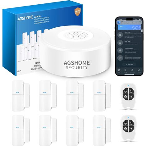 Alarme Maison sans Fil 11 Pack, Alarme Maison Wi-FI 120dB avec App, Compatible avec et Google Assistant, pour Fenêtre, Camping-Car, Appartement et Garage (1/5)