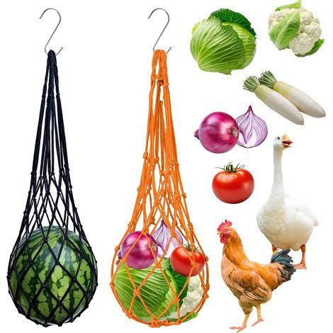 2 Sacs Filet Suspension Volaille Noir Orange Avec Crochets S Pour Poulets  Mangeoire Résistante Pour Stockage Légumes, Nourriture Et Jouets Des Oiseaux (1/5)
