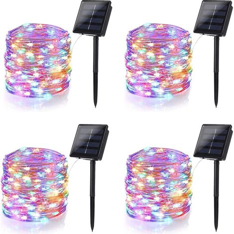 Set mit 4 Solar-Lichterketten für den Außenbereich, 20 m (66 ft), 200 LEDs, wasserdicht, 8 Beleuchtungsmodi, Kupferdraht, für Weihnachtsdekoration, Terrasse, Party, Baum oder Garten (mehrfarbig). (1/5)