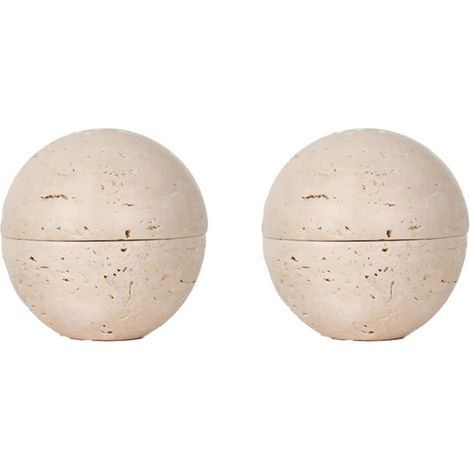 2 quemadores de incienso esféricos en travertino beige, piedra de mármol natural, decoración del hogar, adorno religioso redondo A