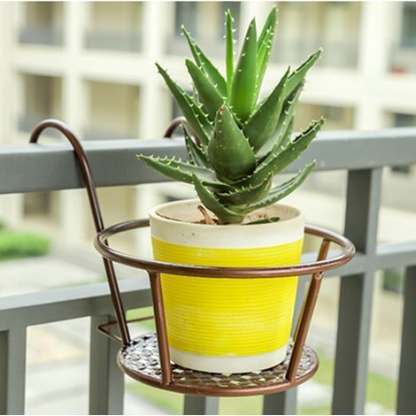 TAISHENGDA-Lot de 2 paniers à suspendre en fer forgé pour pots de fleurs - Pour terrasse, balcon, porche ou clôture Bronze (1/5)