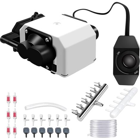 Aquarium Air Pump with 6 Outputs, 25W Adjustable Pond Aerator, Aquarium Oxygen Pump with Air Stones, Quiet Air Pump, Powerful Aquarium Air Pump 3300L/H for (1/5)