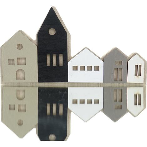 POSIWIO Häuserzeile S Schwarz Weiß & Grau Länge 20 cm Höhe 11 cm - MDF