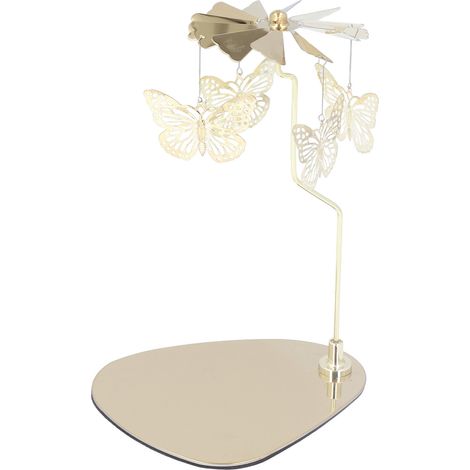 Porte-bougie rotatif en acier inoxydable style européen, plateau triangulaire romantique avec décoration papillon et carillon éolien pour aromathérapie (1/5)