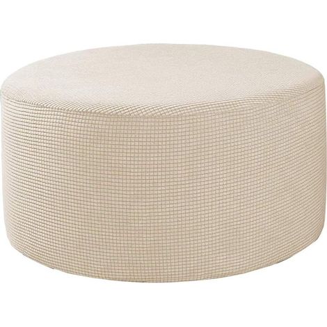 Housse Pouf Ronde - Tissu Jacquard Élastique Hautement Extensible - Pour Poufs de Rangement Ronds 48 à 55 cm de Diamètre - Beige - 1 Pièce (1/5)