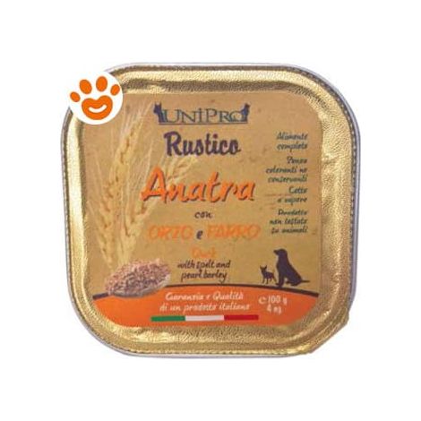 Unipro Dog Rustico Anatra Orzo e Farro - Vaschetta 100 Gr -
