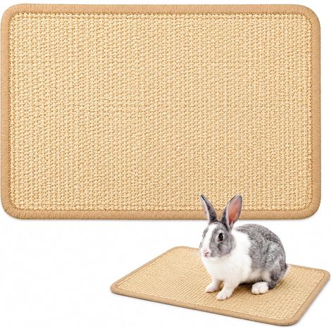 Tapete para rascar conejos de sisal natural, tapete para rascar conejos de 20x40 cm, juguetes para masticar, tapete para jaula de conejos, cuidado de garras y dientes, dormir y anidar para conejos, ga (1/5)