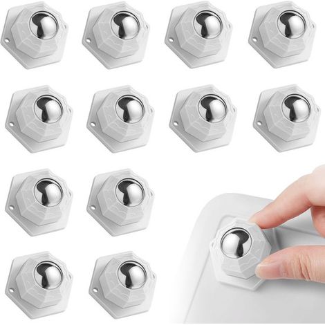 Set di ruote a sfera - Carrello piatto per mobili - Spostamento mobili - Autoadesive, girevoli a 360° - 12 pezzi - Bianco (1/5)