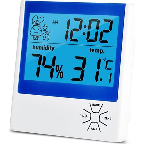 Thermomètre et hygromètre LCD rétroéclairé, station météo numérique d'intérieur et d'extérieur avec horloge (1/4)