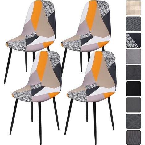 Housse de Chaise Scandinaves Extensible Housse de Chaise de Salle à Manger Imprimé Couverture de Chaise pour Banquet Hôtel Maison Dîner Mariage Décor de Restaurant Géométrique 4 pièces (1/5)