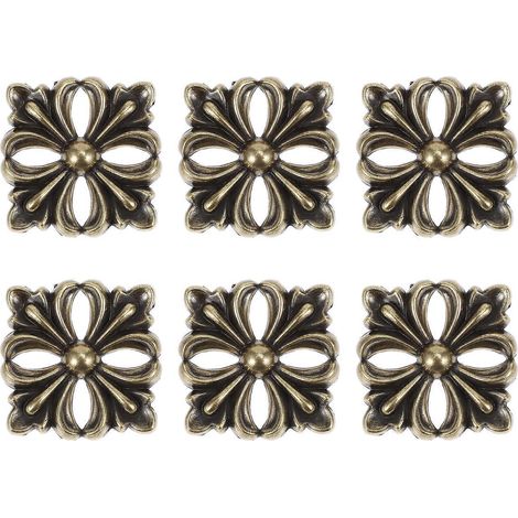Lot de 6 pièces décoratives pour meubles, motif floral, plaque en alliage de zinc antique-3.5x3.4cm (1/4)