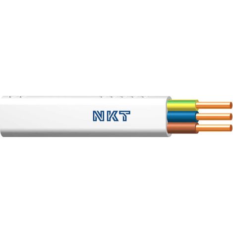 Câble Électrique Plat - YDYp - 3x1 mm² - 450/750 V - Blanc - Pour Installation Permanente Sous Plâtre Et Environnements Secs/Humides