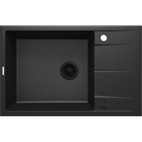 Lavello cucina in granito con 1 vasca e gocciolatoio 78x50 cm grafite metallizzata - Lyra