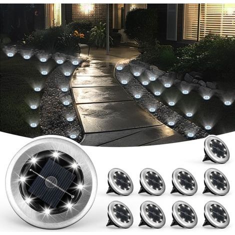 Lot de 10 mini lampes solaires de jardin, éclairage paysager étanche pour terrasse, cour, allée (blanc froid)[Classe énergétique A] (1/5)
