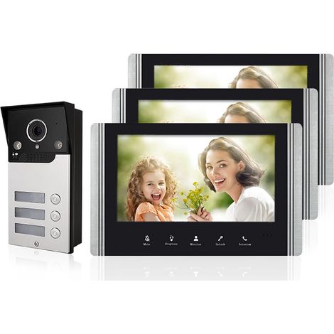 Interphone Vidéo Filaire unités Sonnette, Visiophone Connecté Fils avec Écran tactile Caméra de Vision Nocturne étanche Déverrouillage Surveillance Portier Vidéo Audio Bidirectionnel (1/5)
