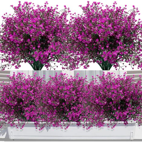 Artificial Outdoor Plant 12 Bouquets Artificial Flower Fake Flowers UV Resistant Decorative Plastic Shrubs for Indoor, Outdoor, Planters, Balcony, Office (Fuchsia) (1/5)