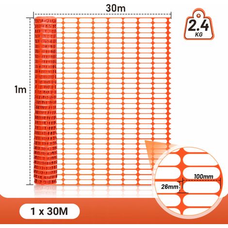 SWANEW Recinzione di protezione in plastica, recinzione mobile 1 rotolo di 1 x 30 m arancione Rete di sicurezza Barriera di segnalazione (1/5)