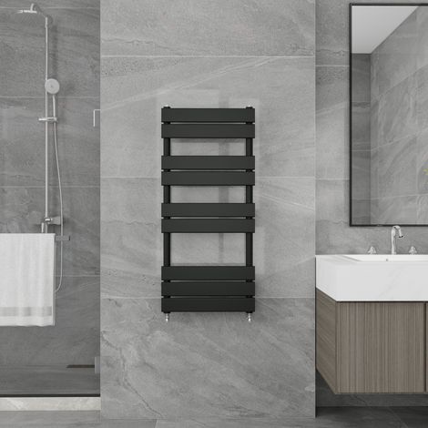 1000x450mm Designer Flat Panel Heated Towel Rail Radiator Bathroom Warmer Heating Black