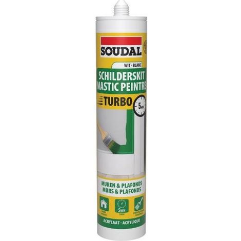 Mastic peintre turbo - Mastic acrylique à séchage rapide - Soudal - Cartouche de 290 ml Blanc