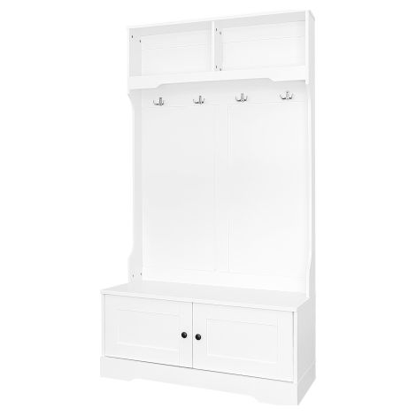 Armoire d'entrée blanche, 4 crochets, rangement chaussures et vêtements