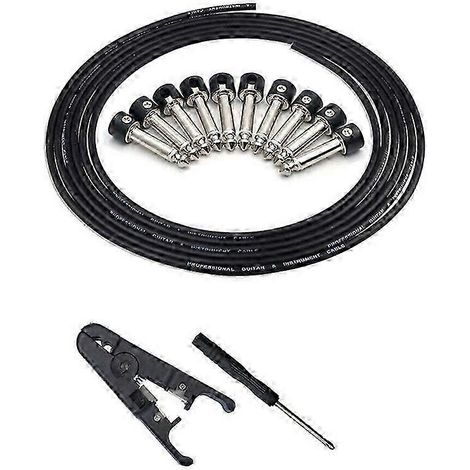 Kit de 10 câbles patch pour pédales de guitare sans soudure, connecteurs mono 6,35 mm, longueur personnalisable, installation sans soudure ni outil. Compatible avec les pédaliers. (1/5)