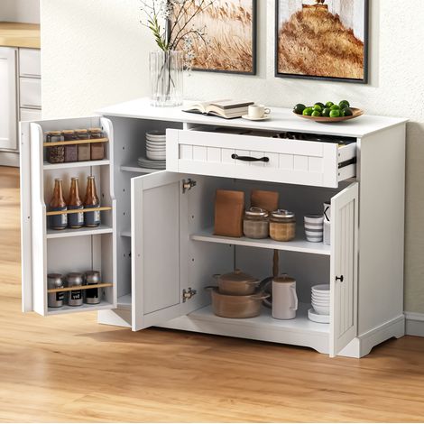 Credenza con 3 ante e 1 cassetto, mobile contenitore in MDF bianco HAVRYA (1/5)
