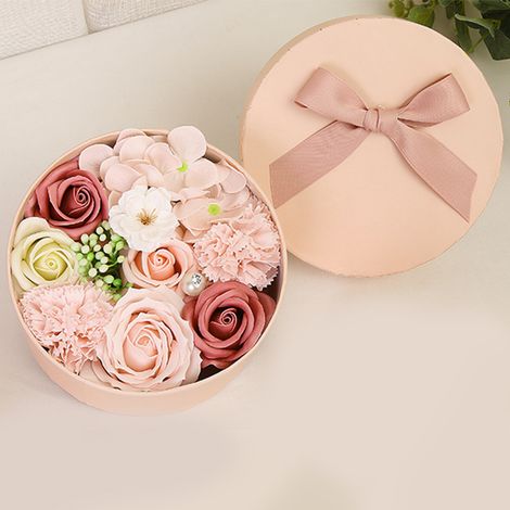 Runde, lila Seifenblumenbox, 16,2 x 16,2 x 8,2 cm, Valentinstagsgeschenk für die Freundin (1/5)