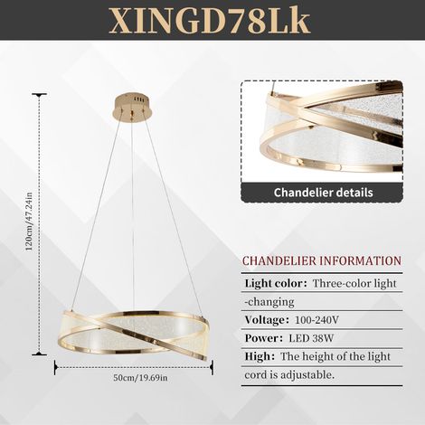 LED Sternring-Pendelleuchte Ø 50 cm Gold, 3 Lichtfarben, Dimmbar, Höhenverstellbar, Moderne Designer-Hängeleuchte
