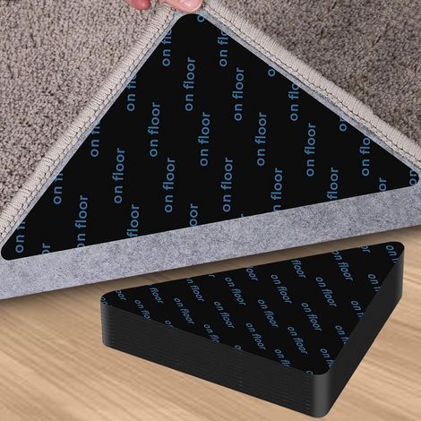 Pack of 12 anti-slip adhesive strips for parquet floors, carpet stickers, prevents carpets from slipping – Black (1/5)