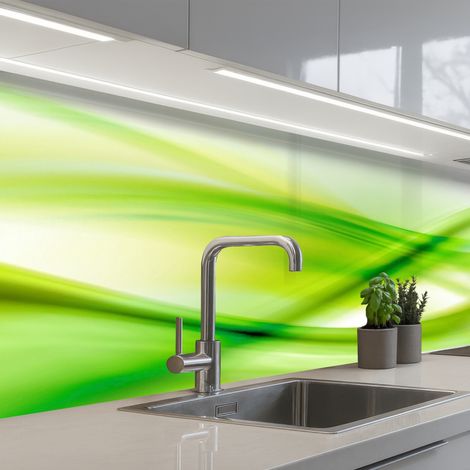 REVETEMENT MURAL DE CUISINE, CRÉDENCE DE CUISINE Vagues - Abstrait - Vert 250x60 cm (1/5)