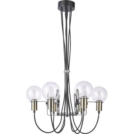 Italux Gianni - Suspension moderne en bronze antique, noir à 6 lumières avec abat-jour en verre, E14