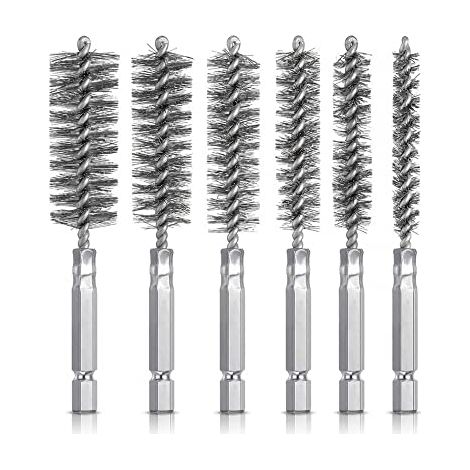 Set mit 6 rohrförmigen Edelstahl-Drahtbürsten in den Größen 8/10/12/15/17/19 mm für Metall- und Stahlteile.