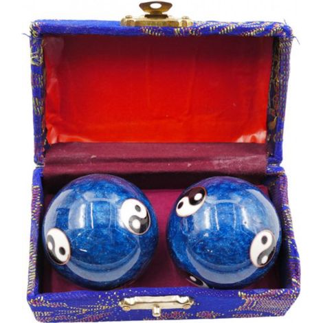 Boules bleues des méridiens chinois Yin Yang dans une boîte - Boules de yoga 4 cm.
